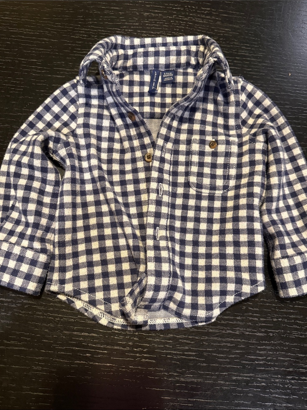 Janie and Jack Navy and White Gingham flannel Button-Down Shirt